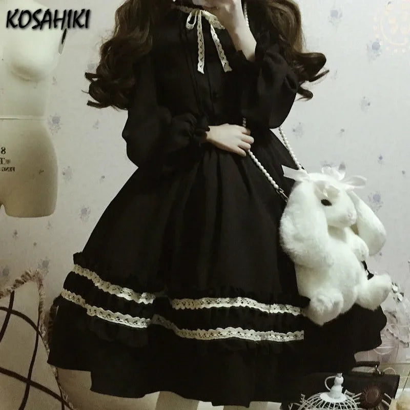 Parisian Lolita Classic Dresses Vintage Retro Party Femme Robe Bowknot Cute Cosplay Dress 11a087