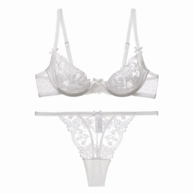The Jardin Floral Lace Bra & Brief Set | Push-Up Underwire 3/4 Cup | Lace Lingerie | Black & White | Parisian Princess
