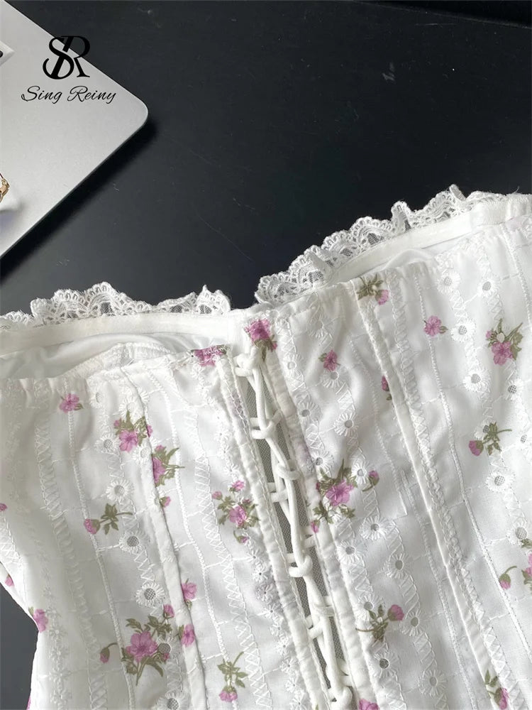 The Trianon Embroidered Corset | French Sweet Floral Lingerie Top | Hollow Out Backless Bandage Camisole | Parisian Princess