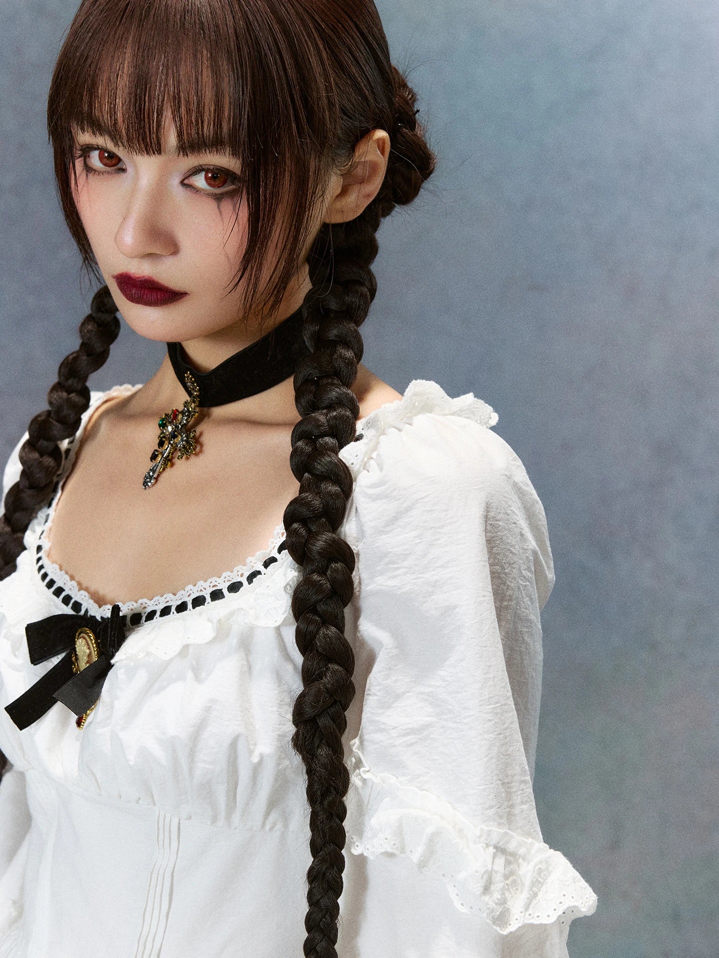 Gothica Parisian Fall White Maxi Dress Women Vintage Elegant Slim Lace Collar Long Sleeve French Halloween Dress