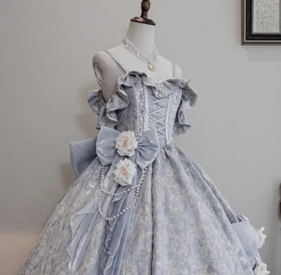 Lolita Original Princess Dress Fashion Sweet Flower Bead High Waist Slim Long Suspender Dress Wedding Gorgeous Adult Party Dress