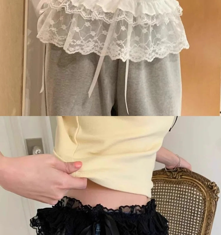 Lace-up Lace Side Half-body Skirt Short Sash Curtain Apron Girls Sweet Jeans Casual Pants Accessories Skirt