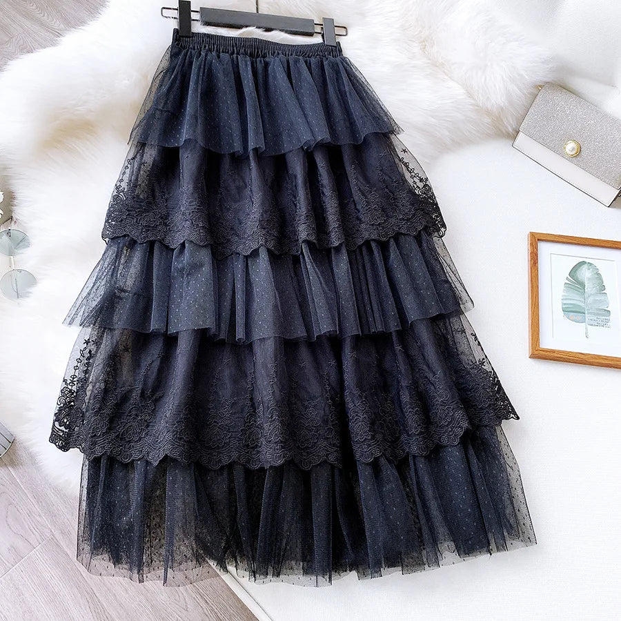 The Parisian Mesh Ankle Gown | French Elegant Knit Lace Dress | Acetate A-Line All-Season | Parisian Princess