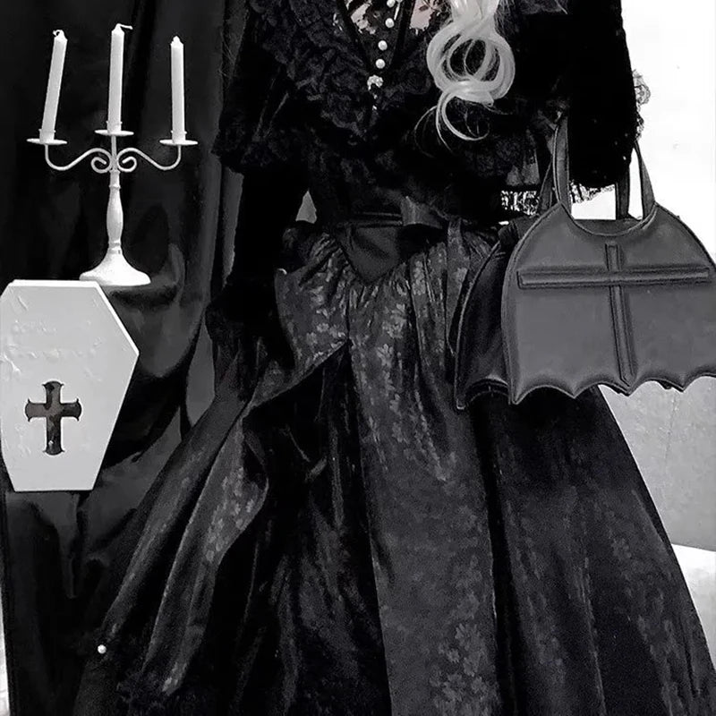 Lolita Vintage On The Run Princess Dress Court Style Lace Jacquard Slim Dress Cosplay Mesh Patchwork Harajuku Party Vestidos