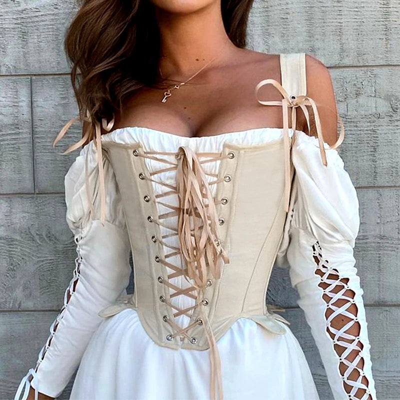 The Trianon Fairy Bustier | Parisian Vintage Lace-Up Crop Top | Cut-Out Ruffle Bandage Corset | Parisian Princess