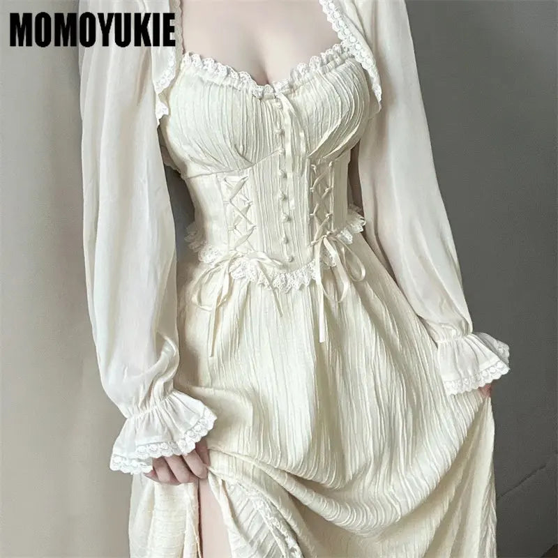 Women Office Casual Ruffle Dress Hollow Out Sleeve One Piece Dress Korean Summer New Fairy French Elegant Solid Mini Dress Party