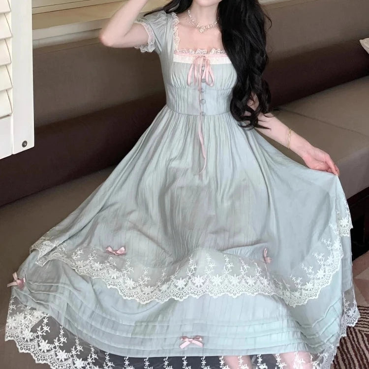 The French Gentle Muse Gown | Vintage Lace Splice & Chiffon Ribbon Midi | Spring/Summer 2026 | Parisian Princess