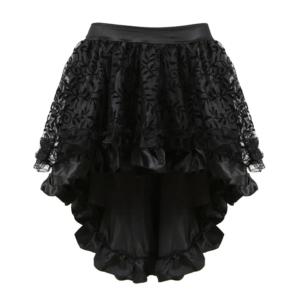 The Trianon Asymmetrical Lace Skirt | Vintage High-Low Floral Ruffle Overlay | Medieval Burlesque Half-Slip Costume | Parisian Princess
