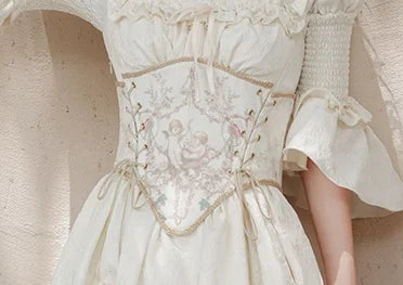 Vintage Parisian Style Princess Dress For Woman Retro French Jacquard Bandage Puff Sleeve Fairy Dresses Stage Performance