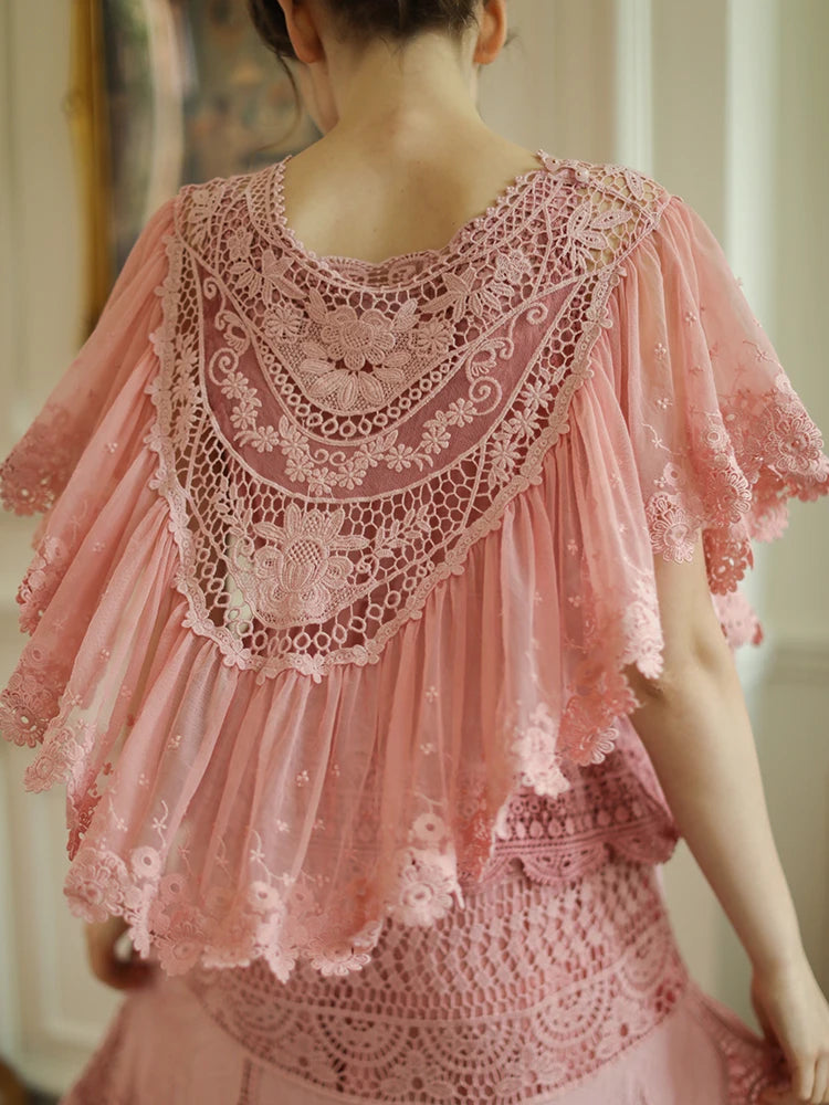 96cm Bust Summer Dress Victoria Vintage Exquisite Embroidery Lace Cape Wedding Dress Elegant Comfortable Cotton Maxi Dress