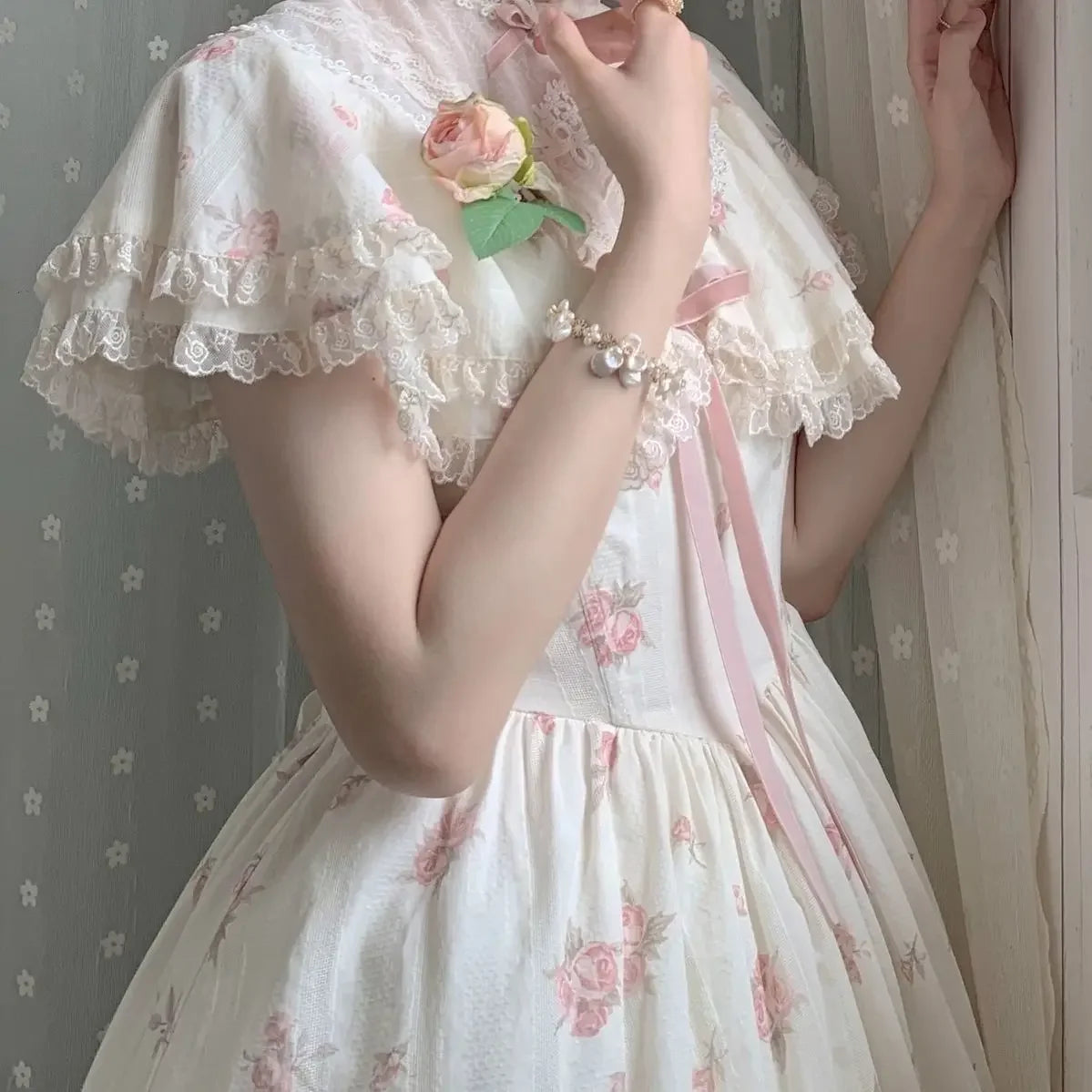 The Chantilly Chateau Floral Mini | Cloak Sleeve Lace Fairy Dress | Parisian Sweet Lolita | Parisian Princess