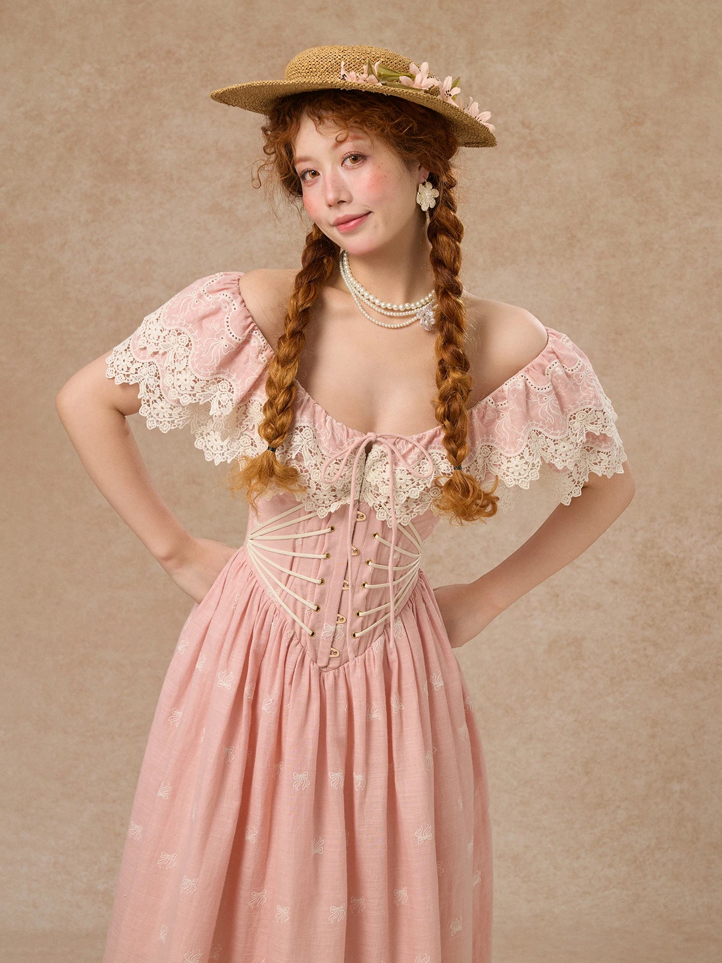 80-102cmSummer Pink Birthday Party Long Dress Women Vintage ElegantSlim Sexy Boat Neck Hollow Out Embroidery Lace Fishbone Dress