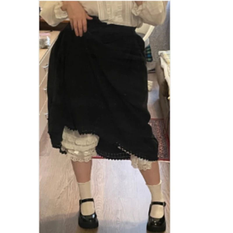 French Sweet Lolita Safety Short Pants Women Parisian Ruffleds Knickers Cotton Elastic Waist Victorian Bow Shorts Cute Bloomers