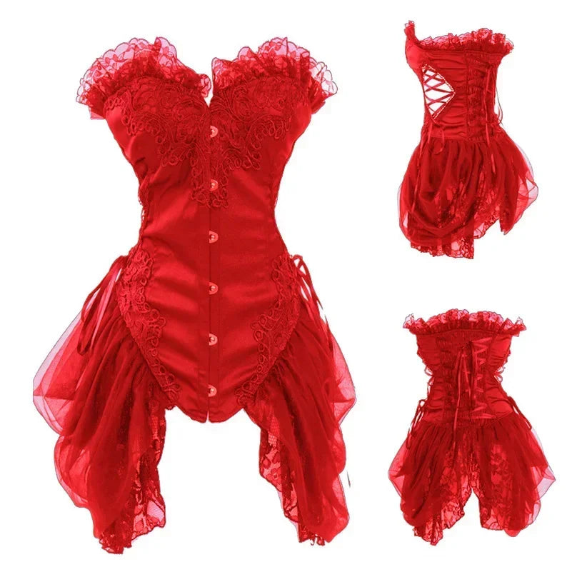 The Montmartre Tulle Corset Dress | Satin Overbust Gothic Bustier | Dark Romance Floral Dress | Parisian Princess
