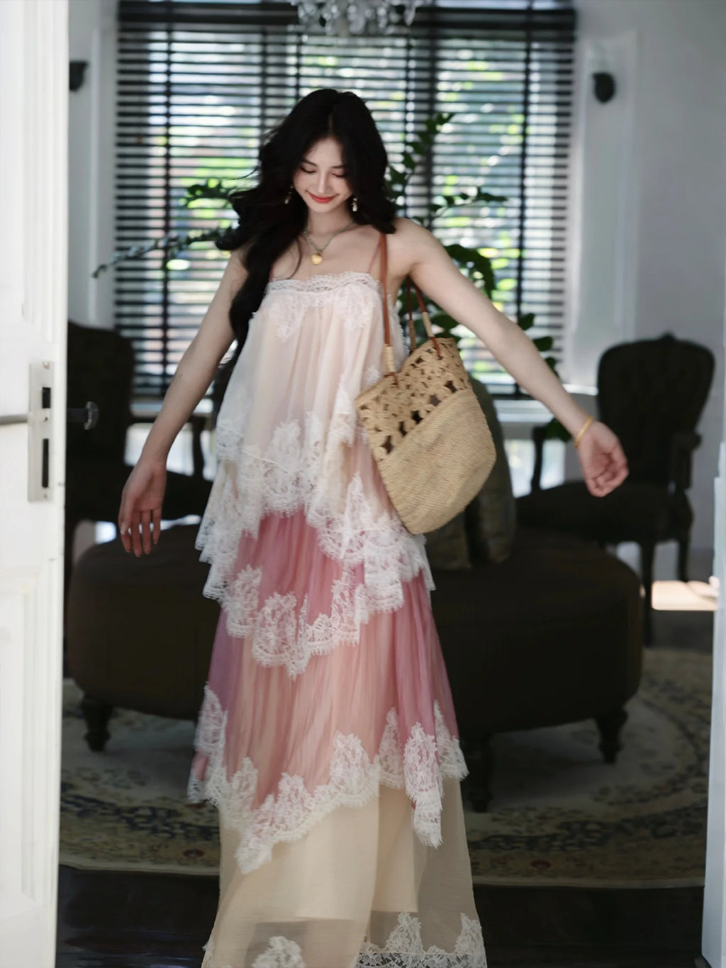 The Chantilly Gradient Lace Gown | Strapless Heavily Embellished Maxi | Vintage Gathered Skirt | Parisian Princess