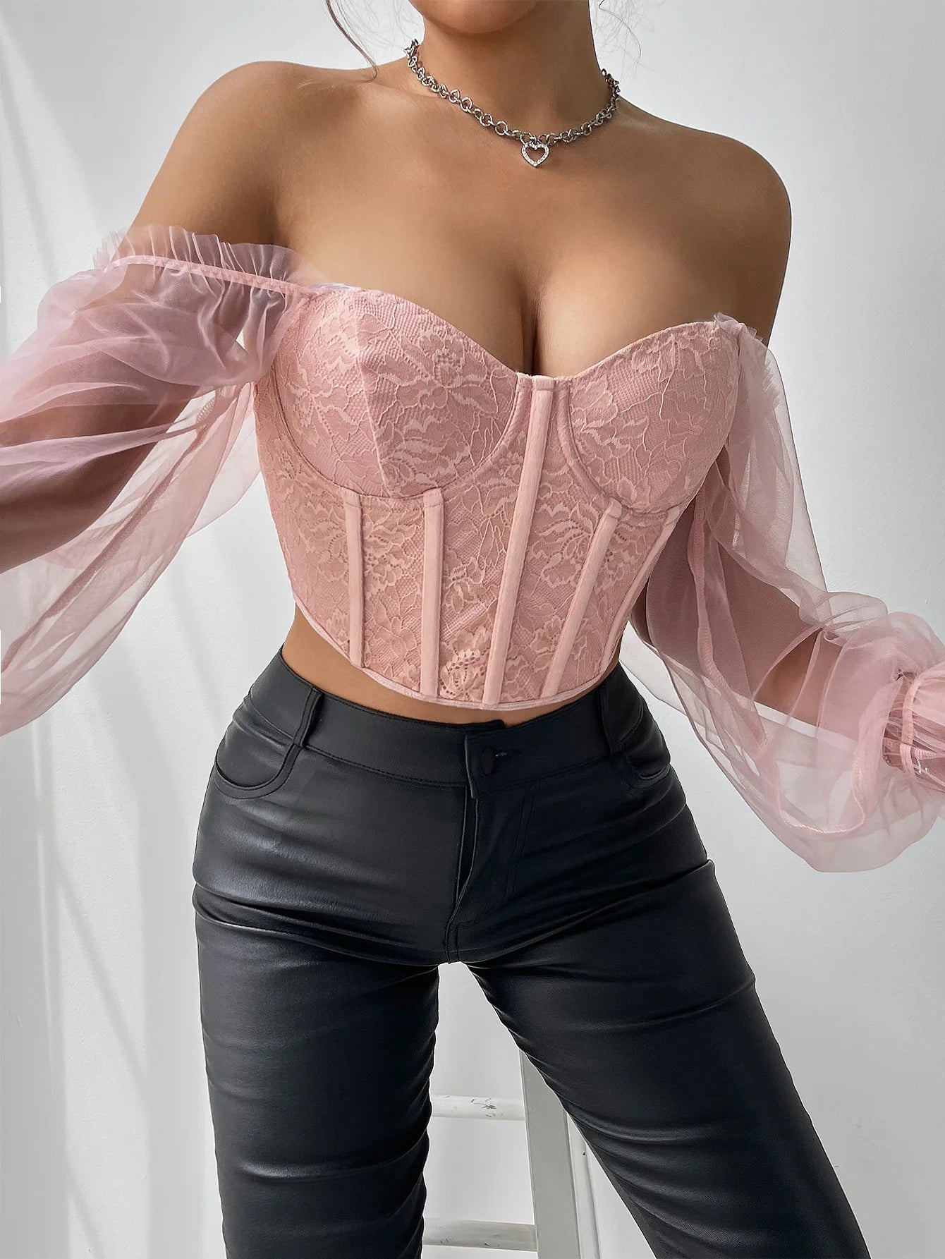 The Midnight Mesh Versailles Corset | Sheer Long Sleeve Bustier | Backless Crop Top | Parisian Princess