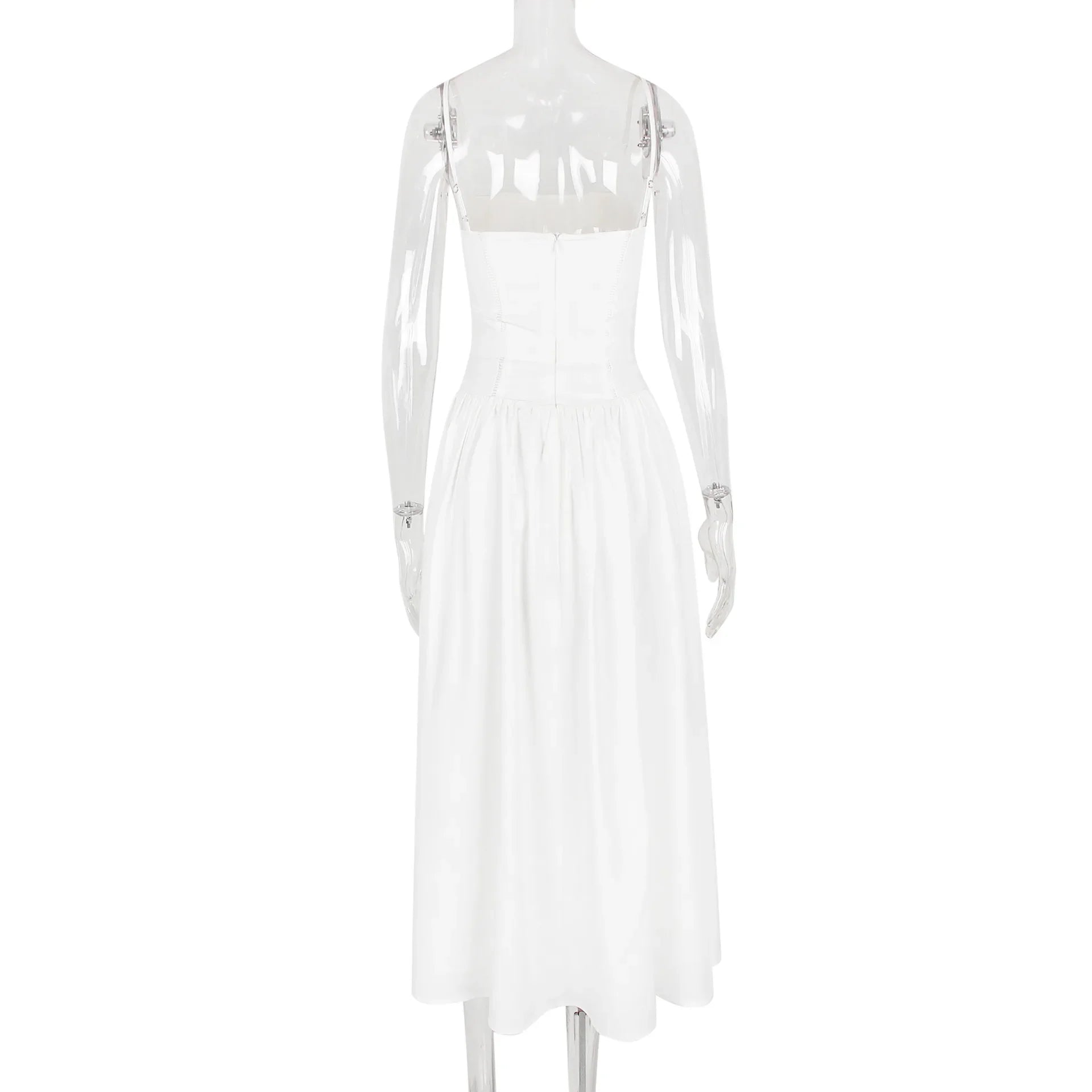 The Saint-Tropez Knotted Gown | French Corset-Detail Spaghetti Strap Mini | Flowy White Summer Beach Dress | Parisian Princess