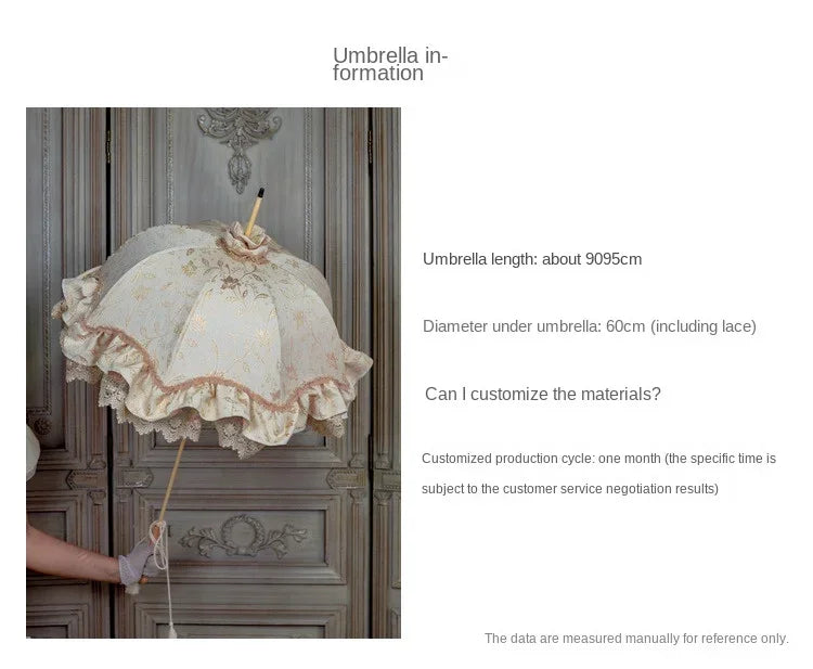 Satin and Lace Long Handle Umbrella | Handmade Victorian Parasol & Princesscore Sunshade | Parisian Princess