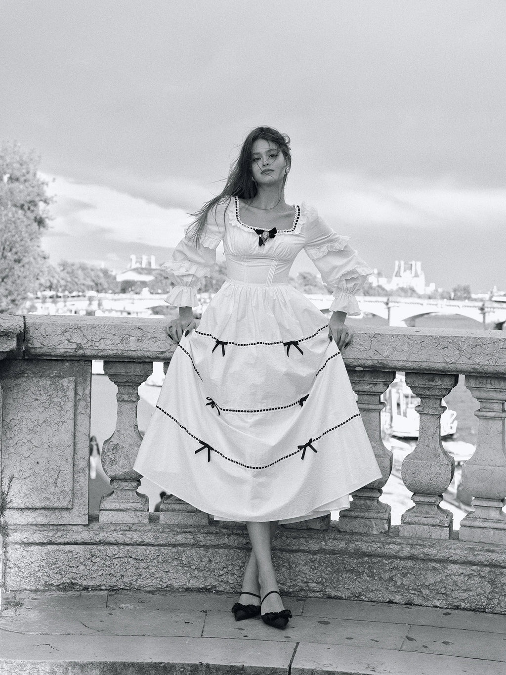 Gothica Parisian Fall White Maxi Dress Women Vintage Elegant Slim Lace Collar Long Sleeve French Halloween Dress