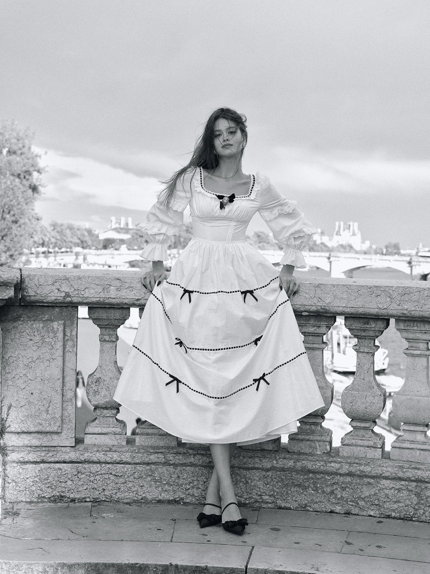 Gothica Parisian Fall White Maxi Dress Women Vintage Elegant Slim Lace Collar Long Sleeve French Halloween Dress