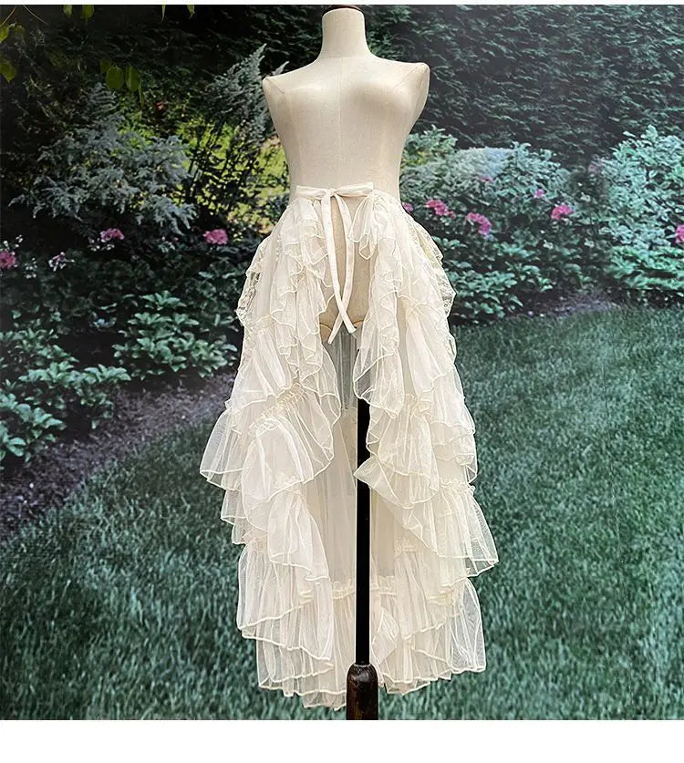 The Swan Lake Ruffled Cover-Up | Double-Layer Asymmetrical Mesh Skirt | Sweet Lolita Waist Curtain | Parisian Princess