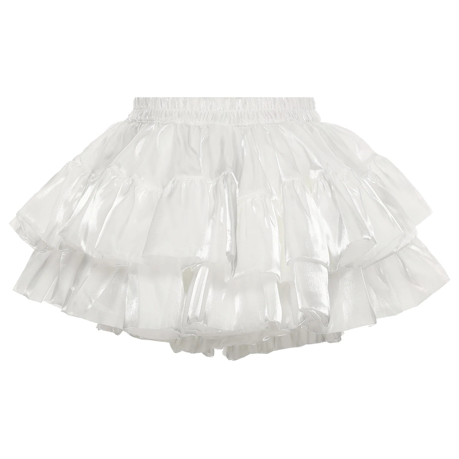 Women Lolita Pumpkin Shorts Puff Y2K Skirt Iridescent Tiered Culottes Elastic Waistband Ruffled Hem Built-in Skirt Anime Costume