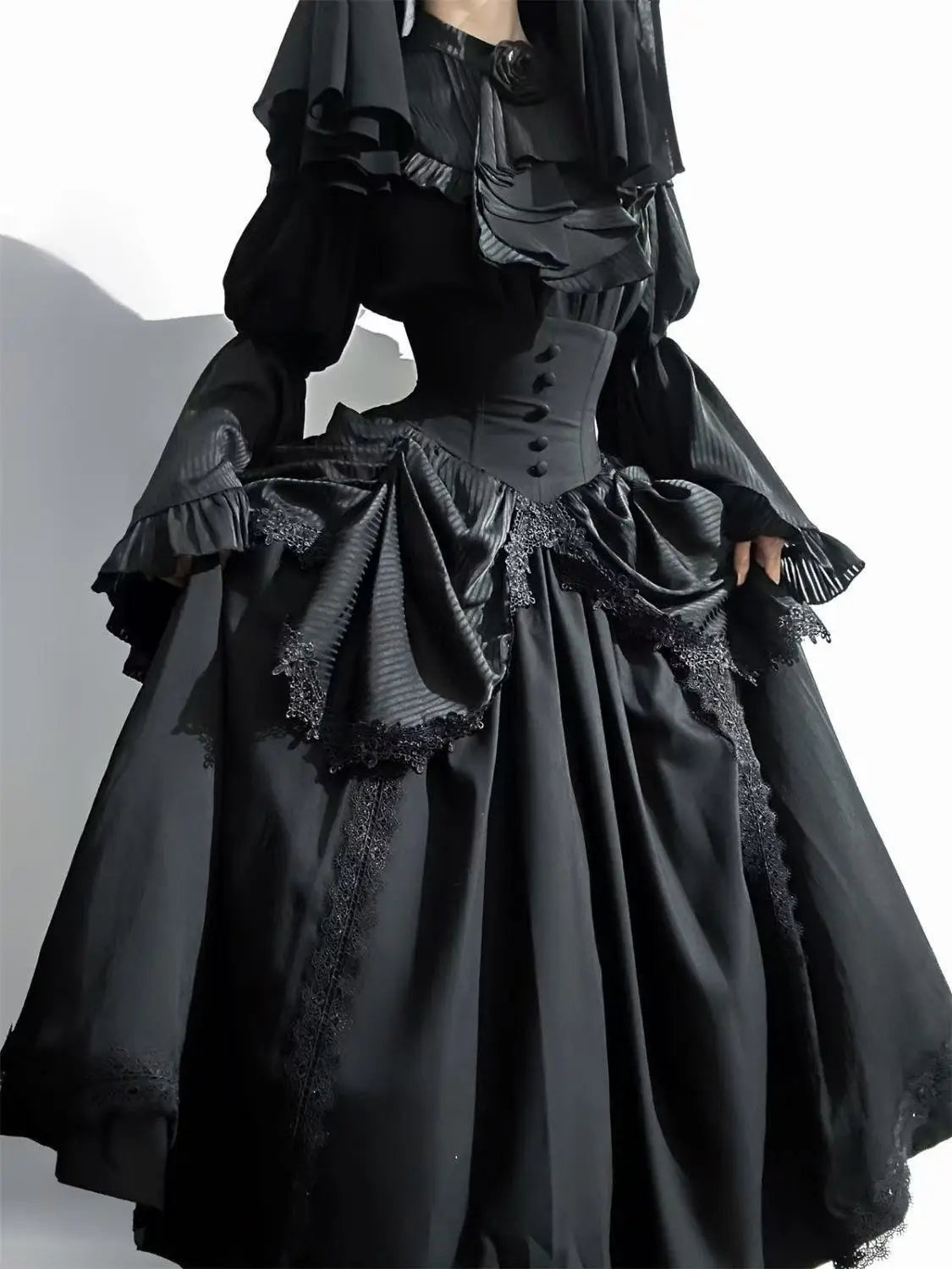 Niche Gothic Style Lolita Skirt Dark Black Wave Flower Edge Women Banquet Gown Vintage Halloween Carnival Event Cosplay Costume