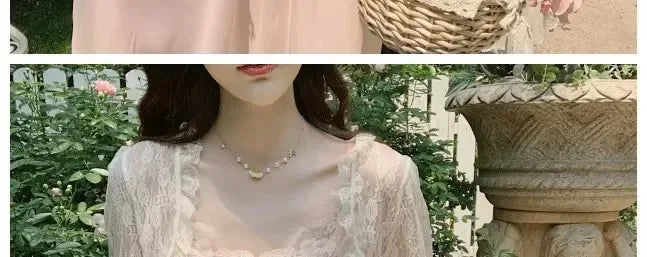 Lace Sun Protection Clothing Women's Summer Outerwear with Strap Vest Top Short Slim Long Sleeve Shirt Coat Gentle Breeze