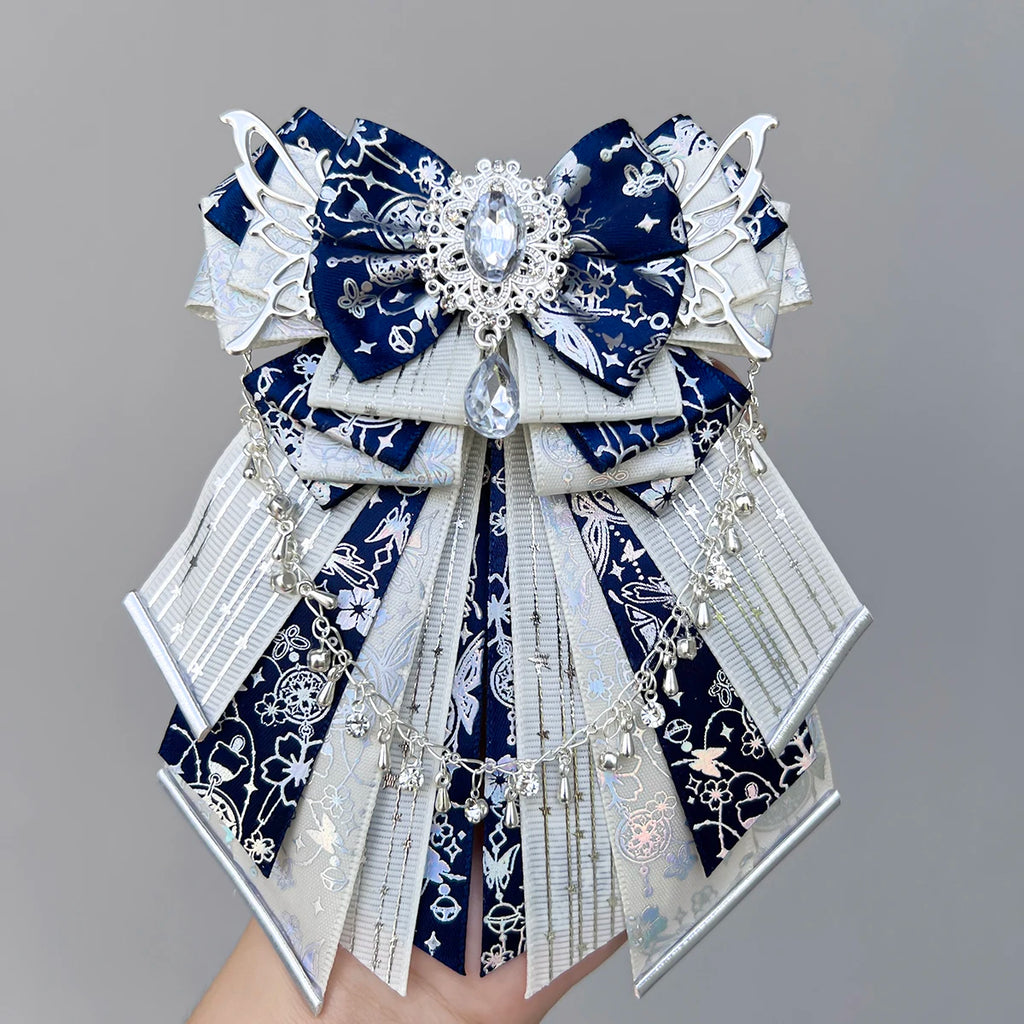 Parisian Blue Bow-luxury in style handmade Fan bow Accessories Light Stick ribbon long streamers knot lolita goods Bag Charm