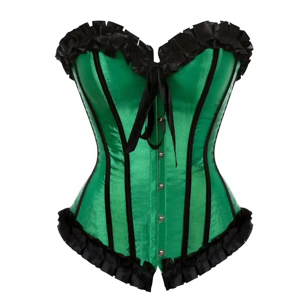 Corsets for Women Top Gothic Pleated Trim Corsage Steampunk Vintage Sexy Overbust Bustier Burlesque Carnival Party Clubwear