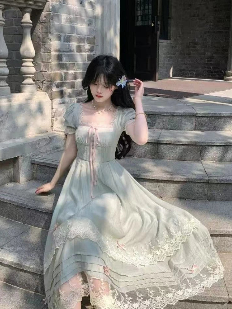 The French Gentle Muse Gown | Vintage Lace Splice & Chiffon Ribbon Midi | Spring/Summer 2026 | Parisian Princess