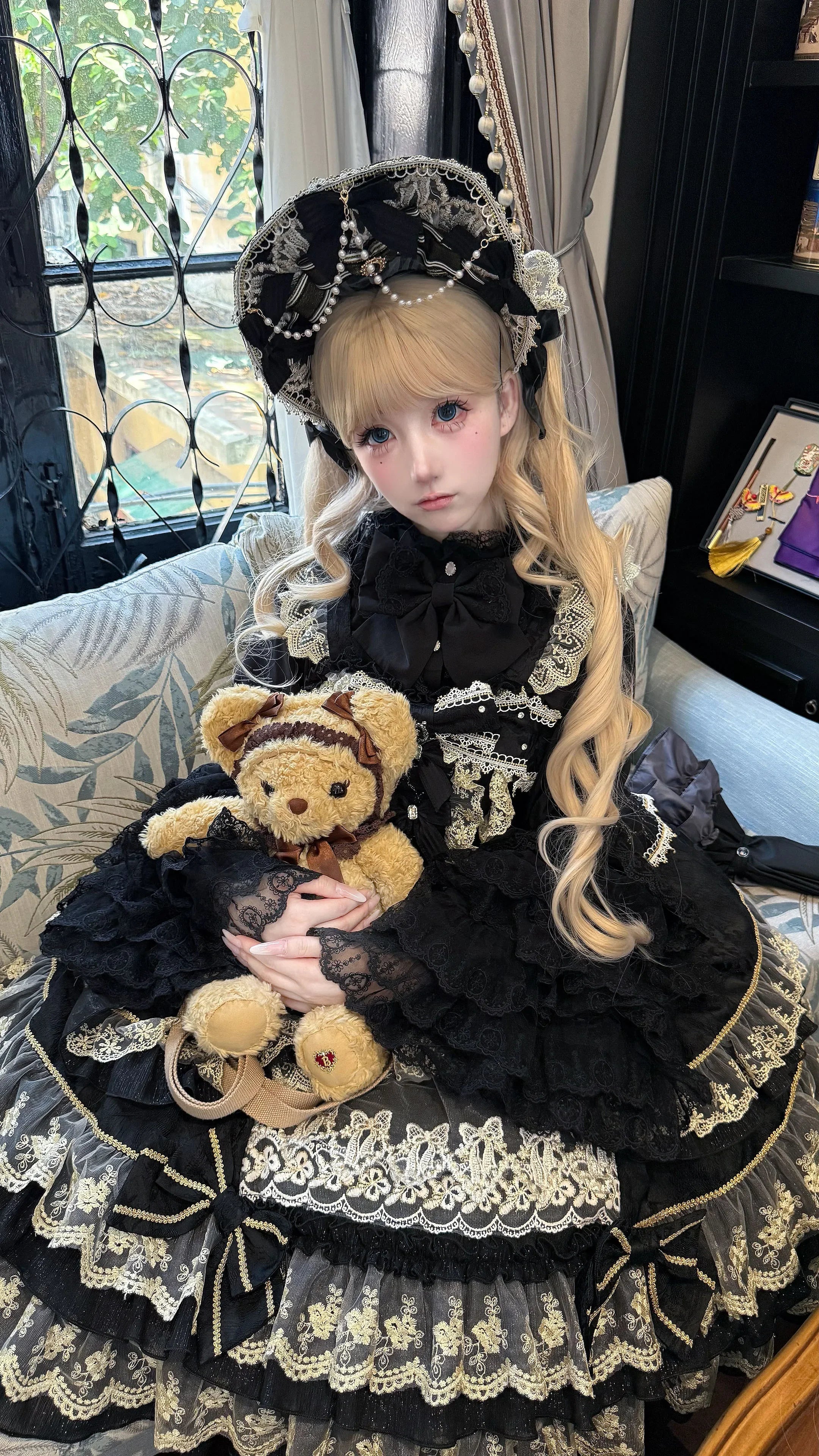 Original Gothic Cos Suspender Dress Jsk Summer New Female Slim-Fit Elegant Cute Bow Cake Dresses Women's Lolita Birthday Dress