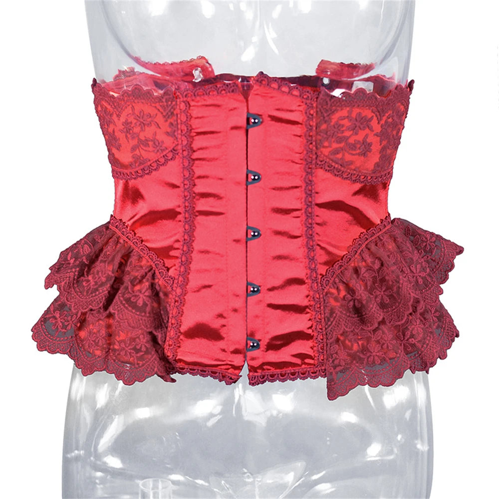 Women Short Steel Bones Floral Lace Underbust Corset Sexy Wedding Evening Dress Corsets Luxury Court Princess Cosplay Lolita