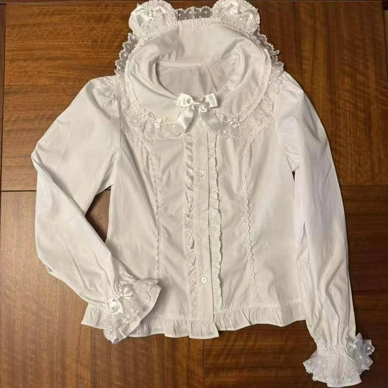 The Amélie Ruffled Chiffon Blouse | V-Neck Puff Sleeve Lolita Shirt | Sweet Parisian Top | Parisian Princess