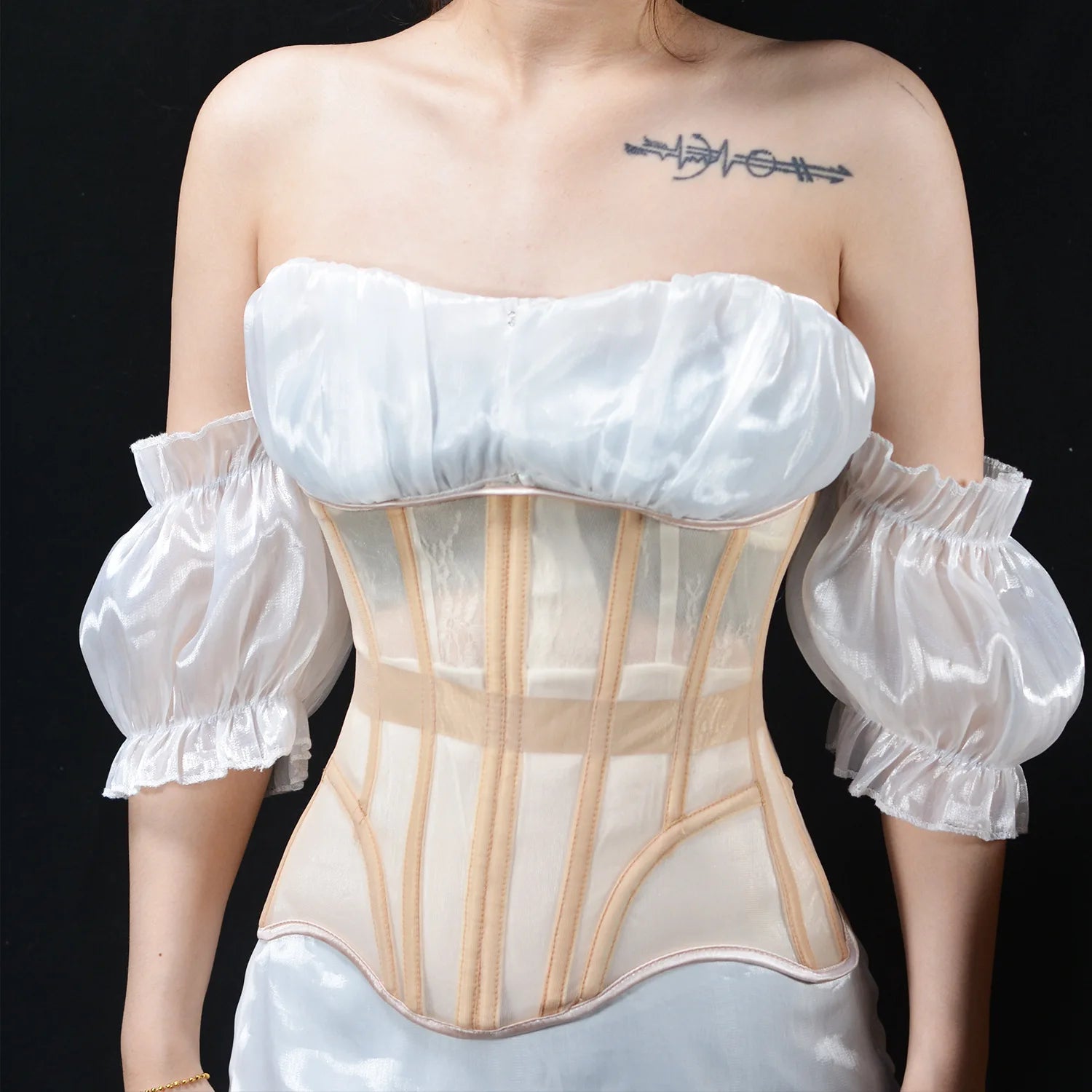 Women Abdomen Tight Corset Crops Under Bust Bustiers Breathable Mesh Waist Girdle With Bones Slimming Lace Up Bodices