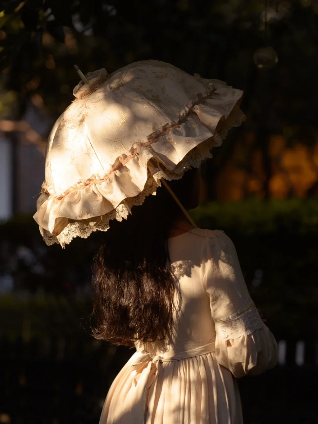 Satin and Lace Long Handle Umbrella | Handmade Victorian Parasol & Princesscore Sunshade | Parisian Princess