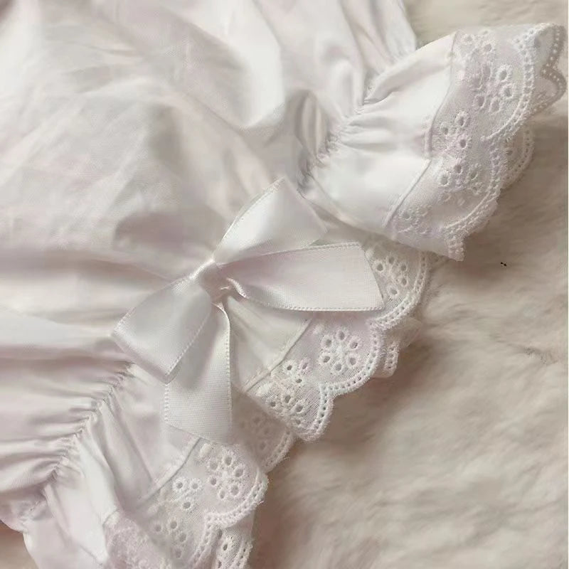 French Sweet Lolita Safety Short Pants Women Parisian Ruffleds Knickers Cotton Elastic Waist Victorian Bow Shorts Cute Bloomers