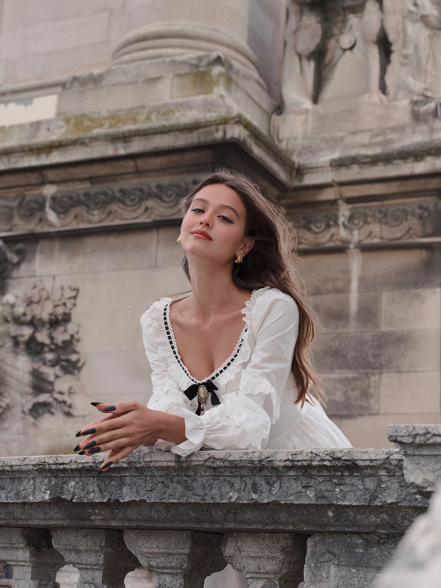 Gothica Parisian Fall White Maxi Dress Women Vintage Elegant Slim Lace Collar Long Sleeve French Halloween Dress