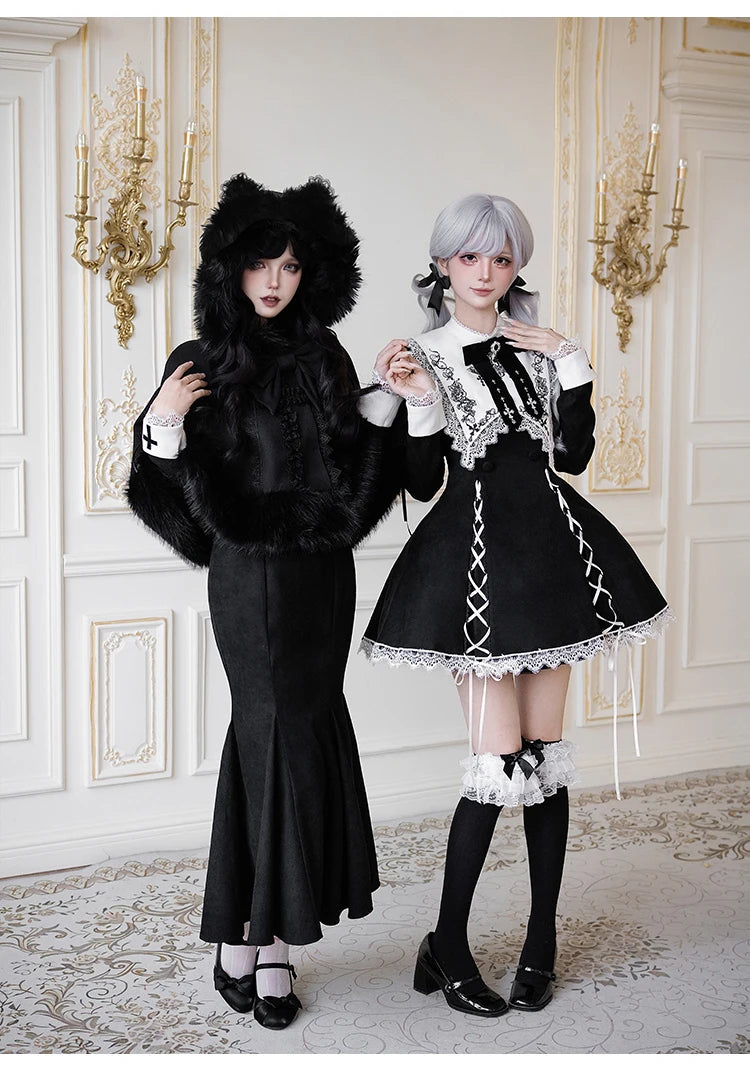 Original French Elegant Court Black Long Mermaid Dresses Op Autumn New Women's Slim Fit Lolita Long Sleeve Dress Gothic Dresses