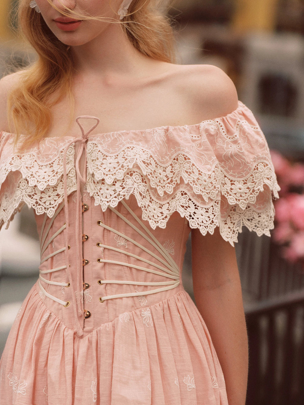 80-102cmSummer Pink Birthday Party Long Dress Women Vintage ElegantSlim Sexy Boat Neck Hollow Out Embroidery Lace Fishbone Dress