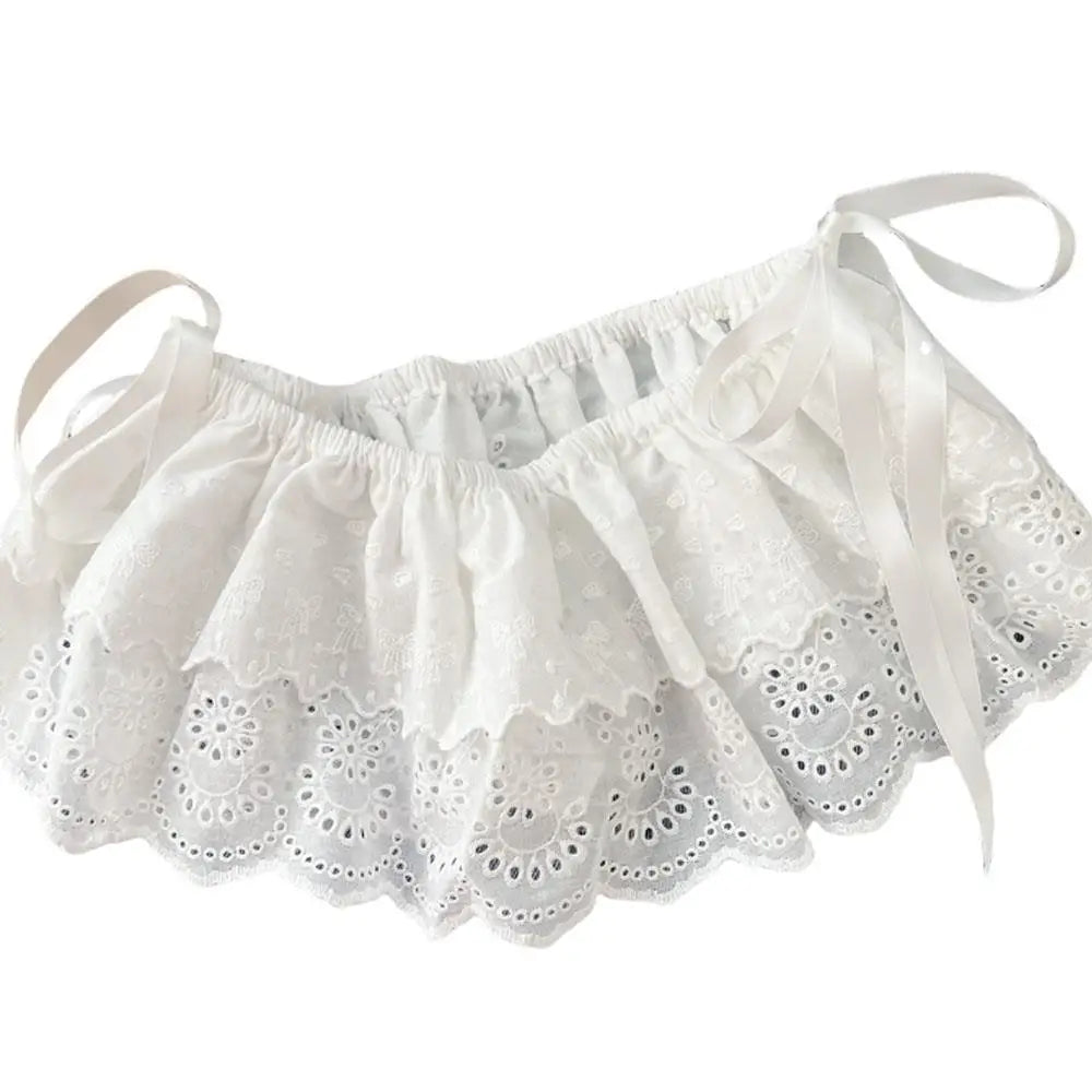 Lace Mini Skirts Women Elegant Sweet Lolita Short Skirts High Waist Ruffle Skirts Lace Trim Butt Curtain Skirt