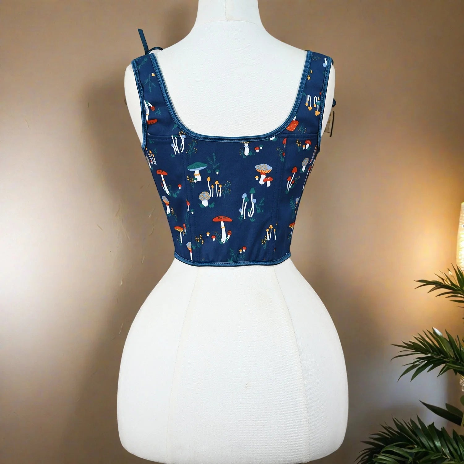 Mushroom Corset Bustier Lace Up Front Vintage Printed Boned Bodice Stage Costume Crop Vest Outwear For Dress Waist Trainer