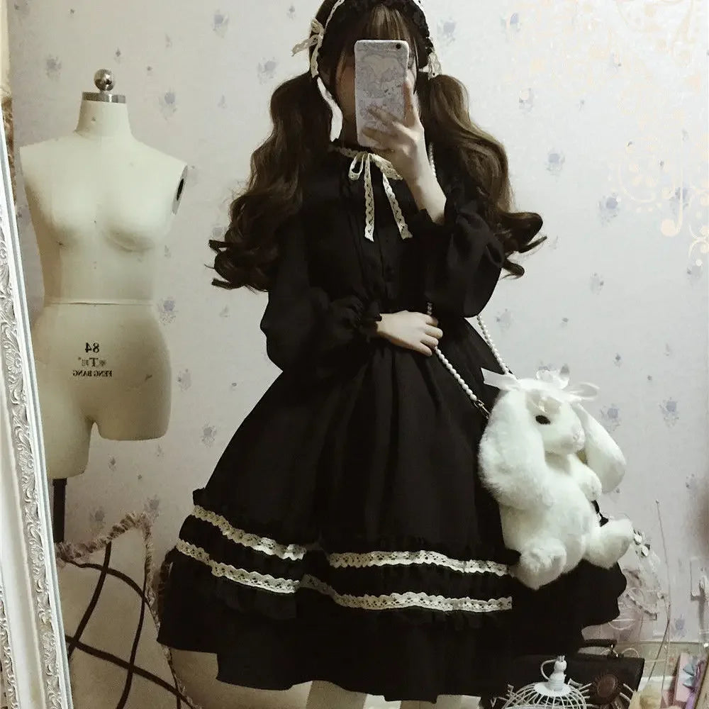 Parisian Lolita Classic Dresses Vintage Retro Party Femme Robe Bowknot Cute Cosplay Dress 11a087
