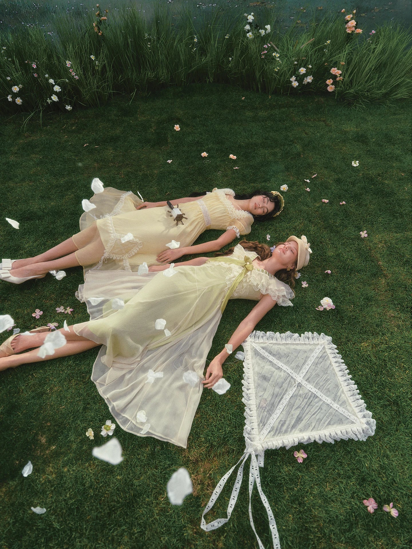 The Provence Lemon Lace Gown | Bubble Sleeve Countryside Midi | Waist-Cinching Princess Dress | Parisian Princess