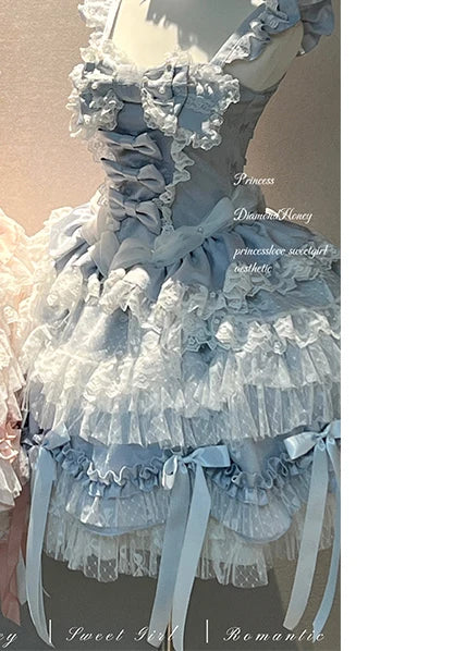 Pink Lolita Princess Dress Women's Bow Lace Heavy Industry Sweet Elegant Birthday Party Evening Dress Lady Suspender Dress Cloak