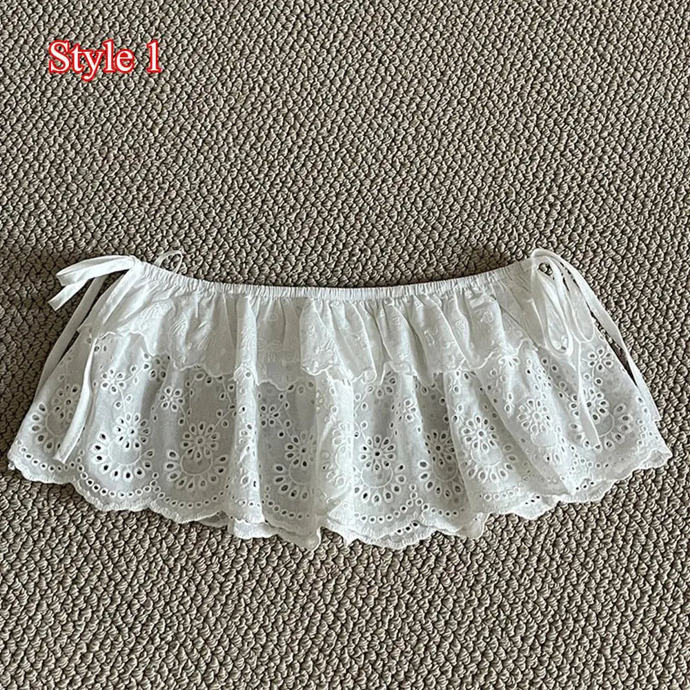 Lace Mini Skirts Women Elegant Sweet Lolita Short Skirts High Waist Ruffle Skirts Lace Trim Butt Curtain Skirt