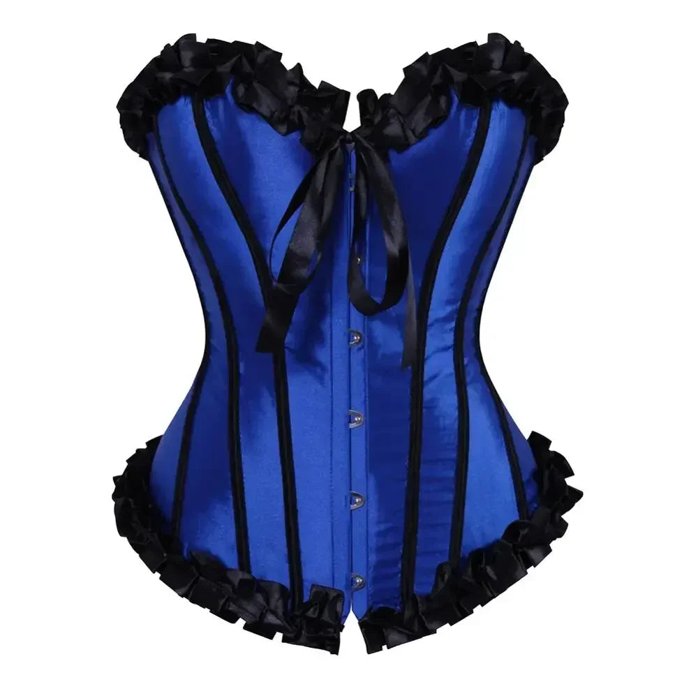 Corsets for Women Top Gothic Pleated Trim Corsage Steampunk Vintage Sexy Overbust Bustier Burlesque Carnival Party Clubwear