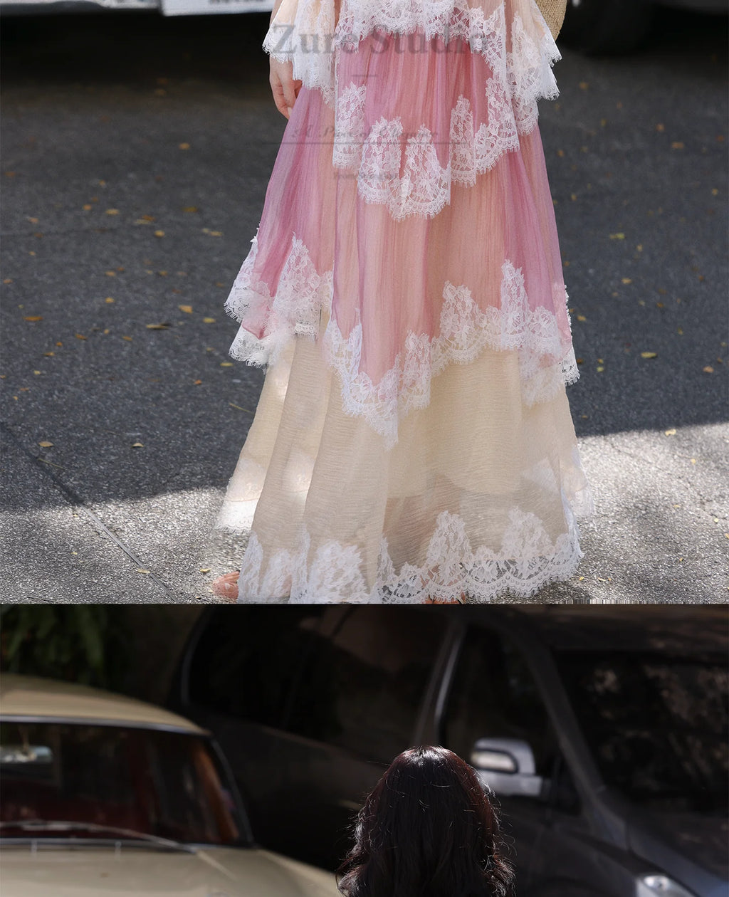 The Chantilly Gradient Lace Gown | Strapless Heavily Embellished Maxi | Vintage Gathered Skirt | Parisian Princess