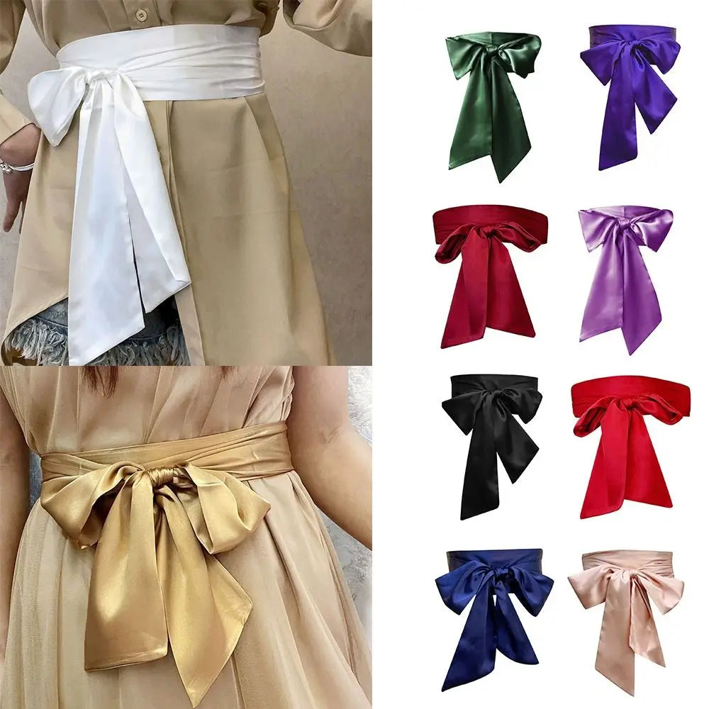 Satin Silk Parisian Bow Corset Waist Belt Decorative Wide Bowknot Fabric Ribbon Cummerbunds DIY Waist Cover For Women Lady Girl Bridal