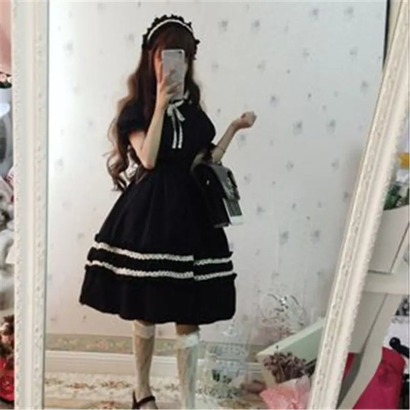 Parisian Lolita Classic Dresses Vintage Retro Party Femme Robe Bowknot Cute Cosplay Dress 11a087
